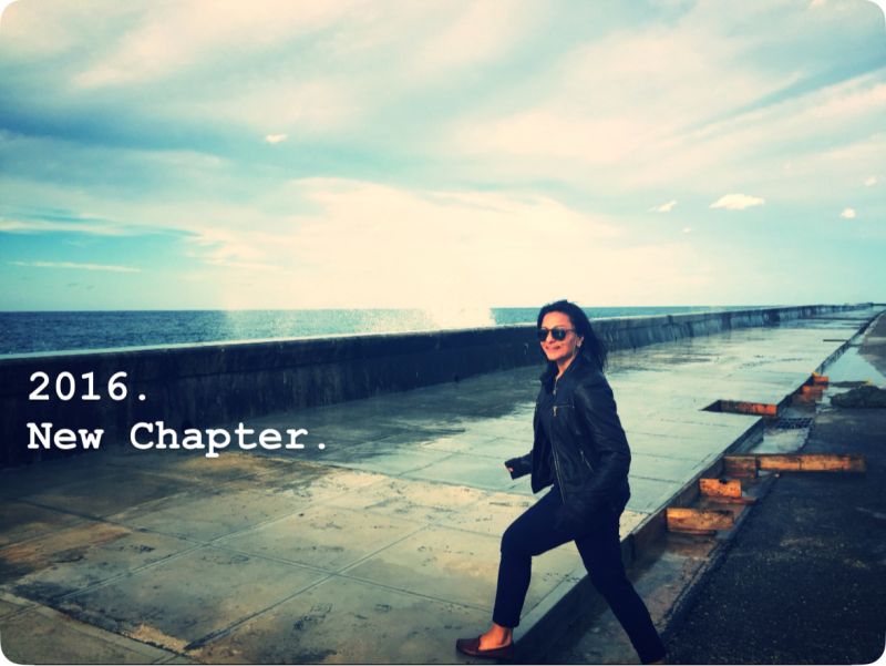 Preyal outdoors beside the sea, with the caption 2016. New Chapter.