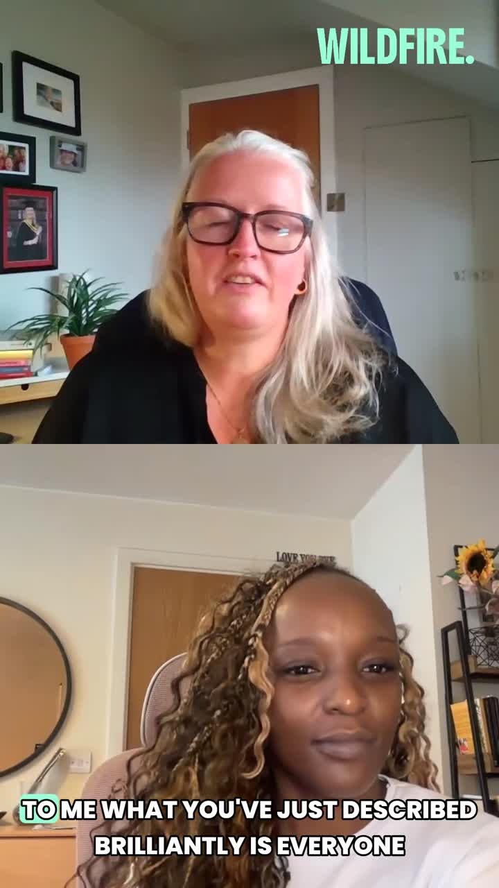 Video still of Victoria in a conversation about transformation and psychology.